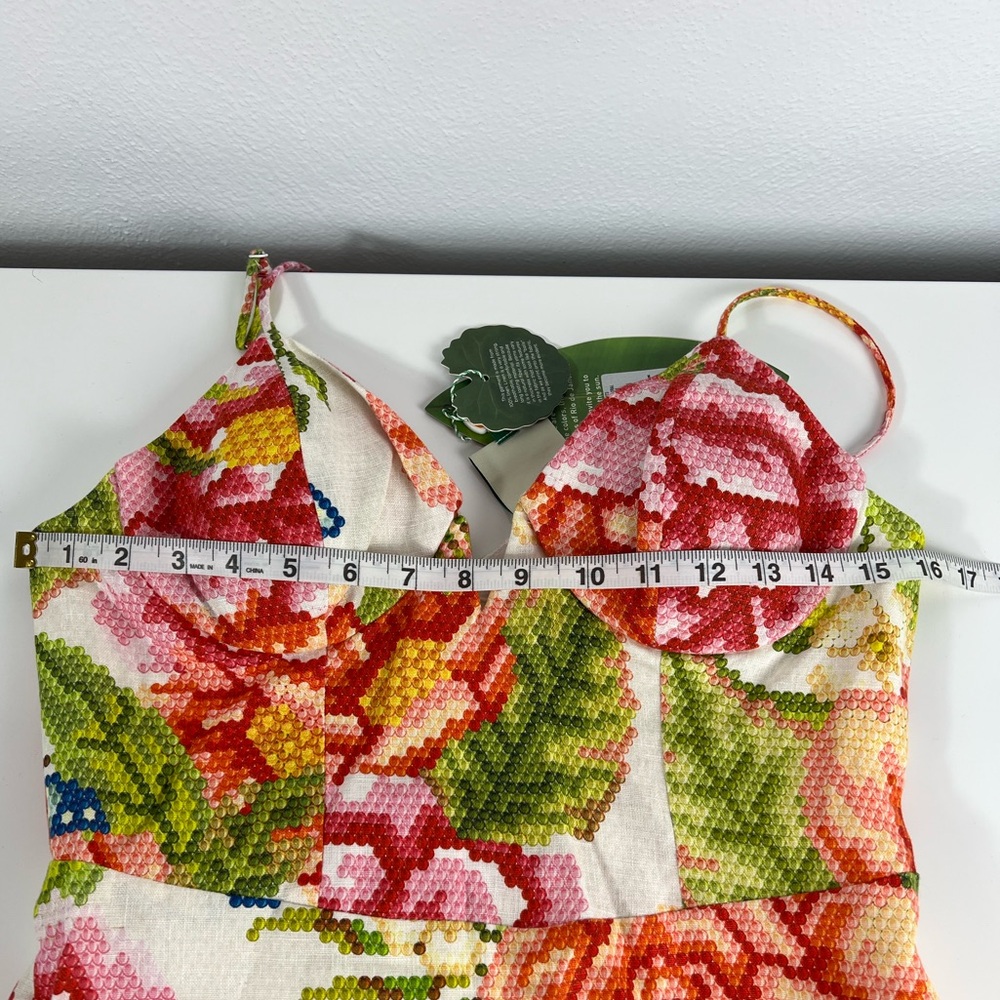 Farm Rio Vintage Floral Roses Adjustable Strap Summer Linen Resort‎ Mini Dress M - Picture 11 of 14